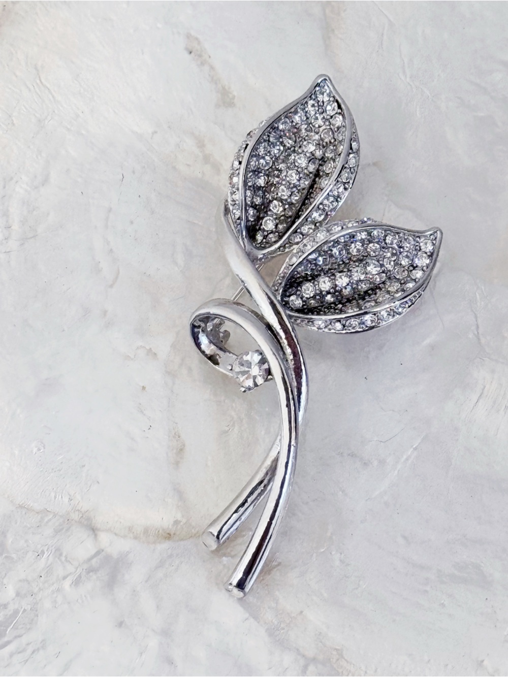 Vtg Silver Tone CZ Rhinestone Calla Lilly Flower Brooch Wedding Bridal 2 3/4”